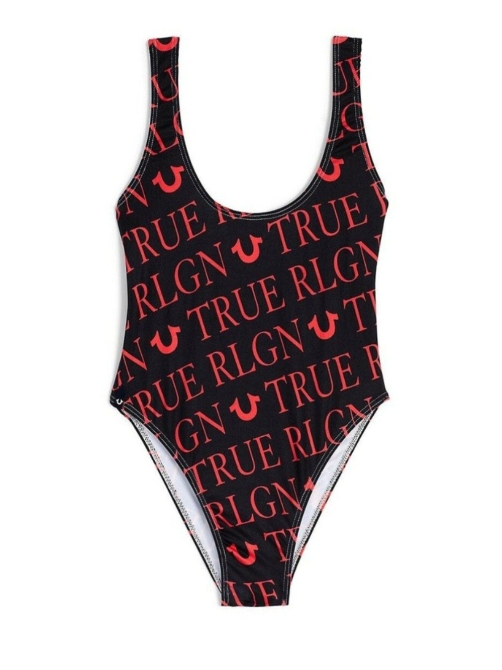 True Religion Black One-Piece Bodysuit with Red Logo Print - Picture 1 of 5